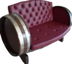 Casa Padrino Luxus Fass Sofa Bordeauxrot / Braun / Silber 160 x 65 x H. 85 cm - Gepolstertes Massivholz Weinfass Sofa - Garten Terrassen Gastronomie Möbel