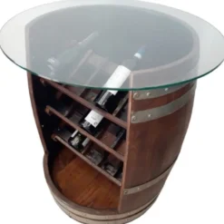 Casa Padrino Luxus Fass Stehtisch Braun / Silber Ø 78 x H. 80 cm - Massivholz Weinfass Bar Tisch mit Glasplatte und Weinregal - Garten Terrassen Gastronomie Bar Möbel