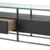 Casa Padrino Luxus Fernsehschrank Grau / Schwarz 220 x 46 x H. 56,5 cm - Sideboard mit Glasplatte und 2 Schubladen - Luxus Wohnzimmer Möbel