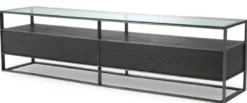 Casa Padrino Luxus Fernsehschrank Grau / Schwarz 220 x 46 x H. 56,5 cm - Sideboard mit Glasplatte und 2 Schubladen - Luxus Wohnzimmer Möbel