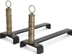 Casa Padrino Luxus Feuerbock Set Vintage Messingfarben / Schwarz 45 x 17 x H. 30 cm - Kamin Zubehör - Luxus Kollektion