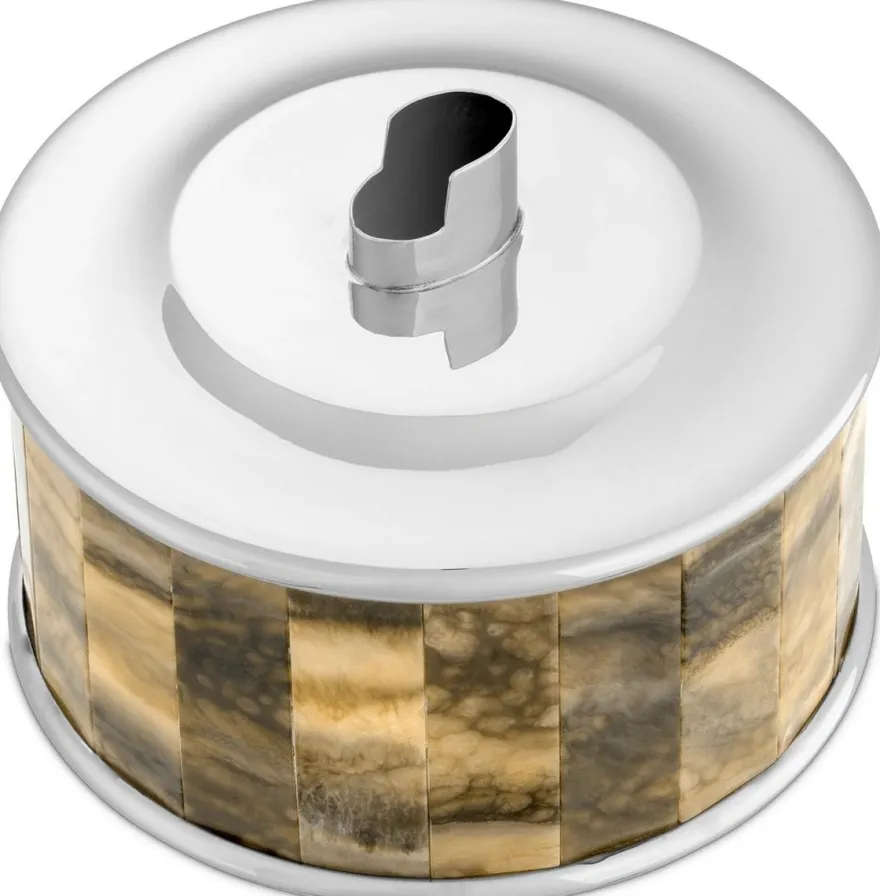 Casa Padrino Luxus Feuerzeughalter Silber / Braun Ø 13 x H. 10 cm - Runder dekorativer Feuerzeughalter - Deko Accessoires - Luxus Qualität