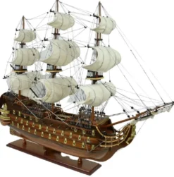 Casa Padrino Luxus Flaggschiff Royal Louis Braun 94 x 25 x H. 84 cm - Handgefertigtes Deko Schiff - Holzschiff - Segelschiff - Kriegsschiff - Modellschiff - Wohnzimmer Deko - Deko Accessoires