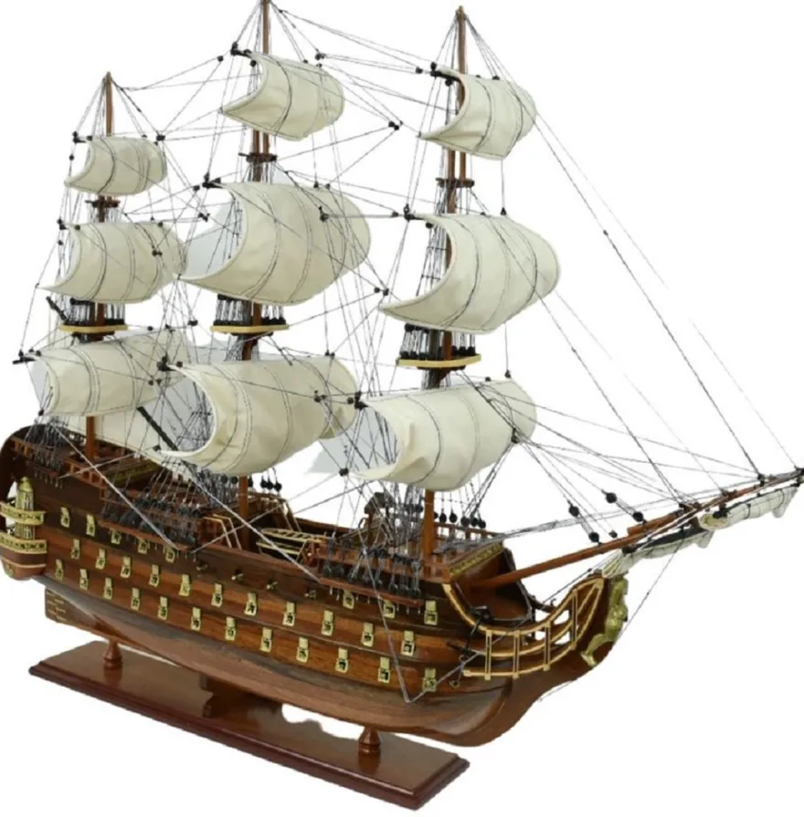 Casa Padrino Luxus Flaggschiff Royal Louis Braun 94 x 25 x H. 84 cm - Handgefertigtes Deko Schiff - Holzschiff - Segelschiff - Kriegsschiff - Modellschiff - Wohnzimmer Deko - Deko Accessoires