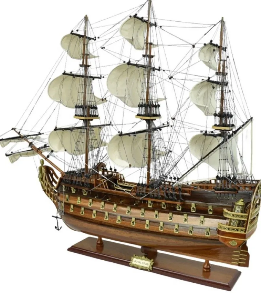 Casa Padrino Luxus Flaggschiff Royal Louis Braun 94 x 25 x H. 84 cm - Handgefertigtes Deko Schiff - Holzschiff - Segelschiff - Kriegsschiff - Modellschiff - Wohnzimmer Deko - Deko Accessoires