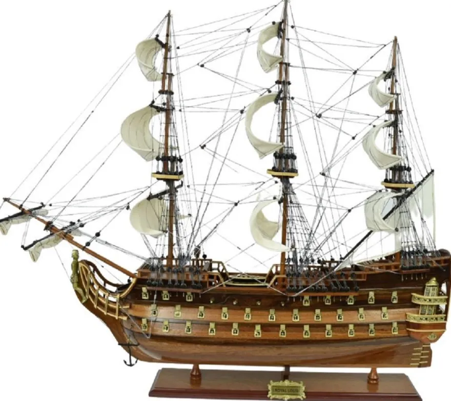 Casa Padrino Luxus Flaggschiff Royal Louis Braun 94 x 25 x H. 84 cm - Handgefertigtes Deko Schiff - Holzschiff - Segelschiff - Kriegsschiff - Modellschiff - Wohnzimmer Deko - Deko Accessoires