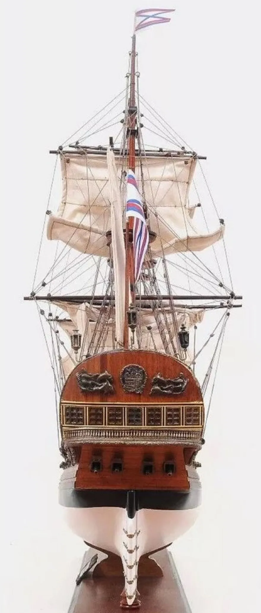 Casa Padrino Luxus Flaggschiff Goto Predestination mit Massivholz Ständer 95,2 x 29,2 x H. 83,8 cm - Handgefertigtes Deko Schiff - Holzschiff - Kriegsschiff - Segelschiff - Deko Accessoires