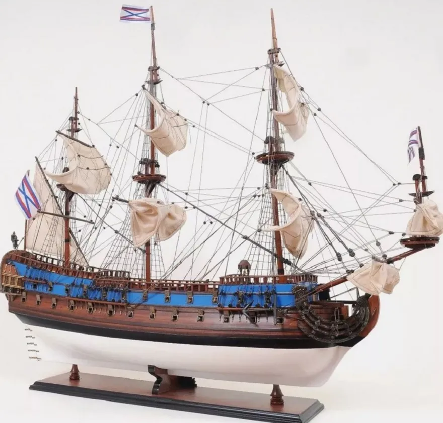 Casa Padrino Luxus Flaggschiff Goto Predestination mit Massivholz Ständer 95,2 x 29,2 x H. 83,8 cm - Handgefertigtes Deko Schiff - Holzschiff - Kriegsschiff - Segelschiff - Deko Accessoires