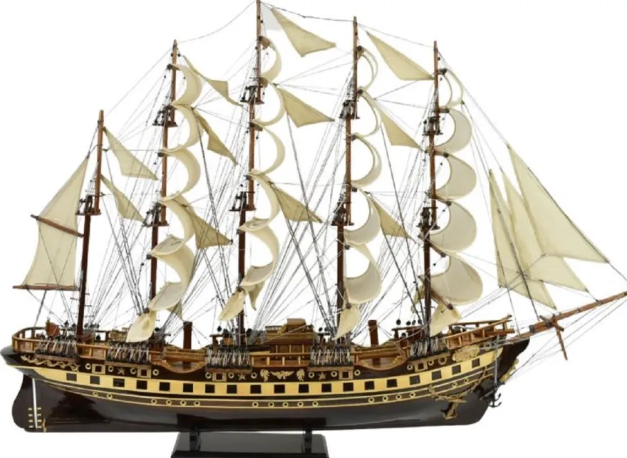 Casa Padrino Luxus Flaggschiff France II Mehrfarbig 120 x 27 x H. 87 cm - Handgefertigtes Deko Schiff - Holzschiff - Segelschiff - Kriegsschiff - Modellschiff - Wohnzimmer Deko - Deko Accessoires