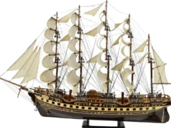 Casa Padrino Luxus Flaggschiff France II Mehrfarbig 120 x 27 x H. 87 cm - Handgefertigtes Deko Schiff - Holzschiff - Segelschiff - Kriegsschiff - Modellschiff - Wohnzimmer Deko - Deko Accessoires