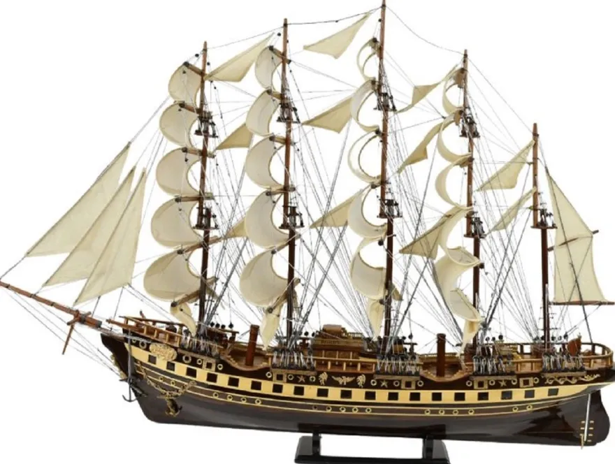 Casa Padrino Luxus Flaggschiff France II Mehrfarbig 120 x 27 x H. 87 cm - Handgefertigtes Deko Schiff - Holzschiff - Segelschiff - Kriegsschiff - Modellschiff - Wohnzimmer Deko - Deko Accessoires