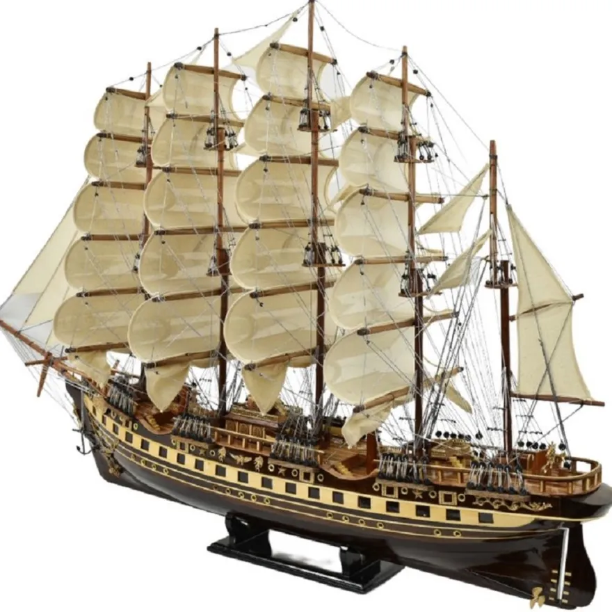 Casa Padrino Luxus Flaggschiff France II Mehrfarbig 120 x 27 x H. 87 cm - Handgefertigtes Deko Schiff - Holzschiff - Segelschiff - Kriegsschiff - Modellschiff - Wohnzimmer Deko - Deko Accessoires