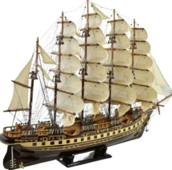 Casa Padrino Luxus Flaggschiff France II Mehrfarbig 120 x 27 x H. 87 cm - Handgefertigtes Deko Schiff - Holzschiff - Segelschiff - Kriegsschiff - Modellschiff - Wohnzimmer Deko - Deko Accessoires