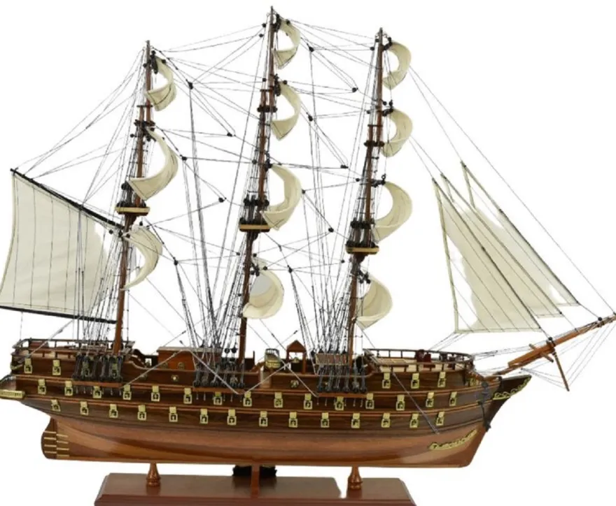 Casa Padrino Luxus Flaggschiff Napoleon Braun 102 x 30 x H. 75 cm - Handgefertigtes Deko Schiff - Holzschiff - Segelschiff - Kriegsschiff - Modellschiff - Wohnzimmer Deko - Luxus Deko Accessoires