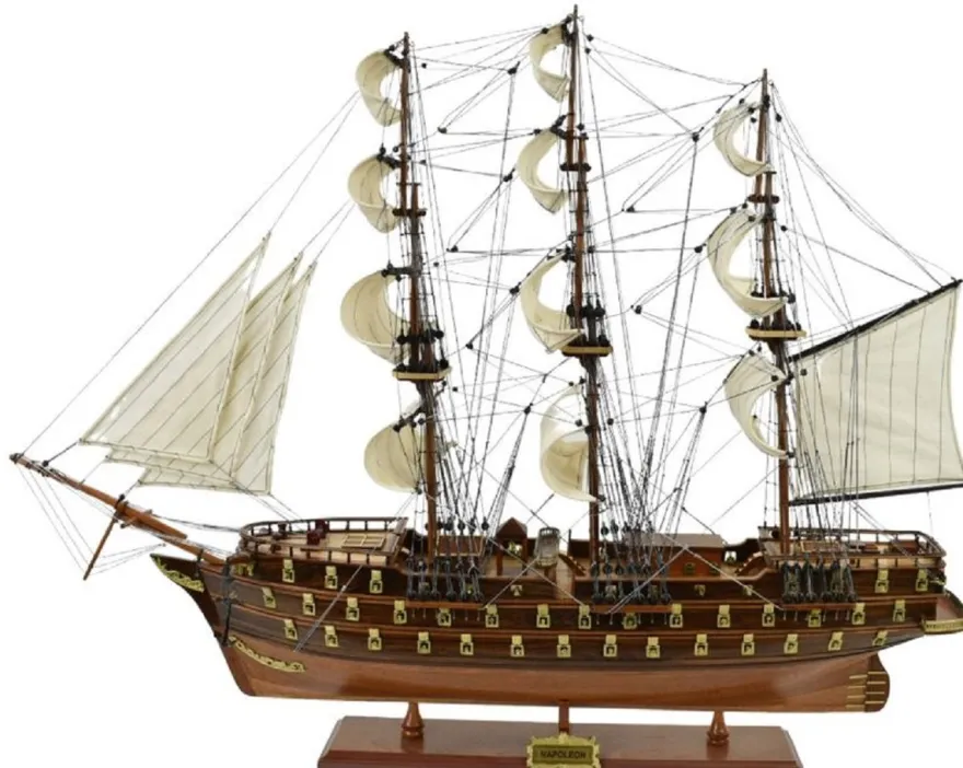 Casa Padrino Luxus Flaggschiff Napoleon Braun 102 x 30 x H. 75 cm - Handgefertigtes Deko Schiff - Holzschiff - Segelschiff - Kriegsschiff - Modellschiff - Wohnzimmer Deko - Luxus Deko Accessoires