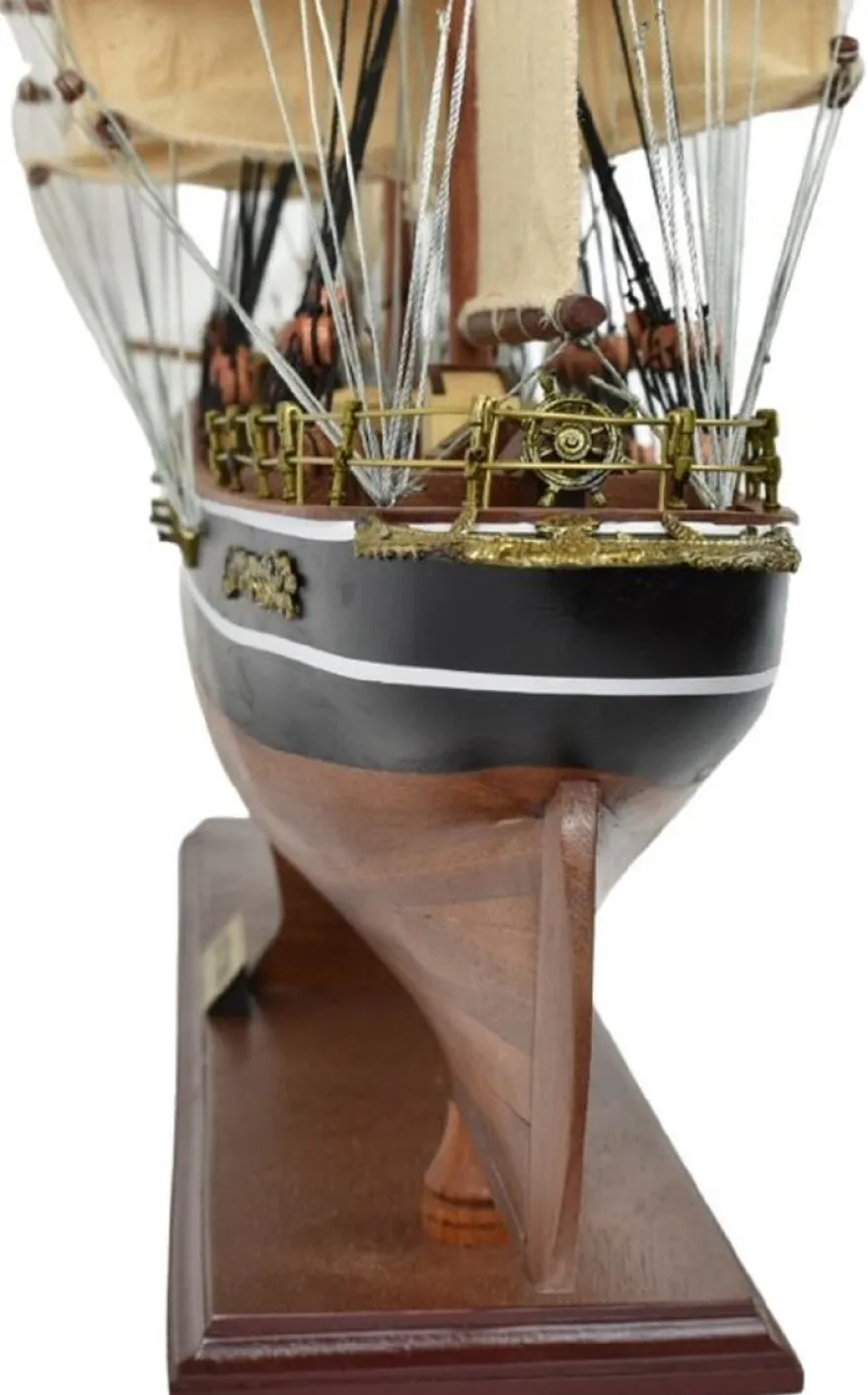 Casa Padrino Luxus Flaggschiff Cutty Sark Braun / Schwarz / Weiß 70 x 28 x H. 85 cm - Handgefertigtes Deko Schiff - Holzschiff - Segelschiff - Kriegsschiff - Luxus Deko Accessoires