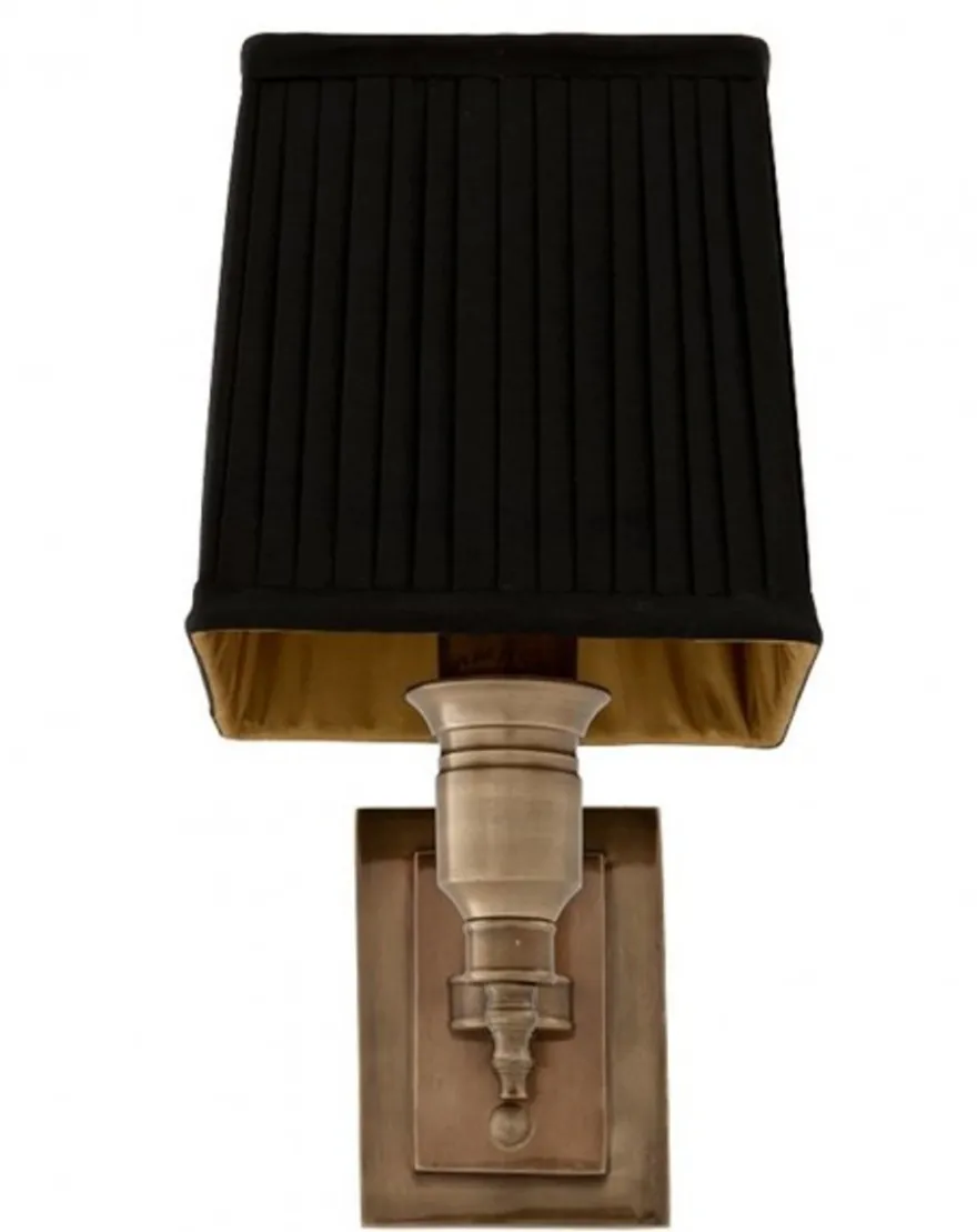 Casa Padrino Luxus 1-flammige Messing Wandleuchte mit schwarzem Stoffschirm - 14 x 22 x 27 cm