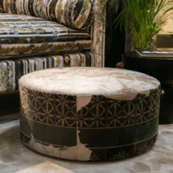Casa Padrino Luxus Fußhocker Grün / Mehrfarbig Ø 75 x H. 30 cm - Runder Samt Hocker - Wohnzimmer Möbel - Hotel Möbel - Luxus Möbel - Luxus Einrichtung
