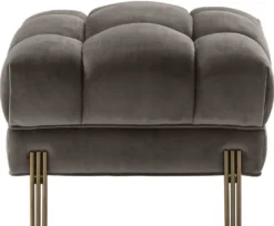 Casa Padrino Luxus Fußhocker Grau / Messingfarben 59 x 59 x H. 43 cm - Samt Hocker mit Edelstahl Beinen - Wohnzimmer Möbel