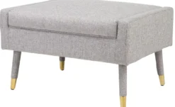 Casa Padrino Luxus Fußhocker Grau / Gold 76 x 62 x H. 46 cm - Wohnzimmer Hocker im Neoklassichen Stil - Designer Wohnzimmermöbel