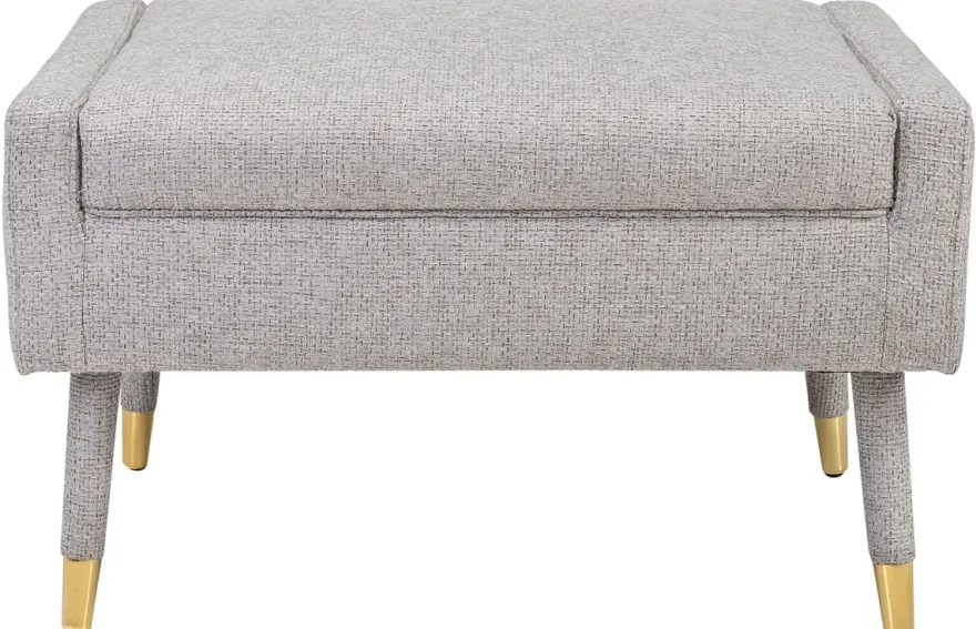 Casa Padrino Luxus Fußhocker Grau / Gold 76 x 62 x H. 46 cm - Wohnzimmer Hocker im Neoklassichen Stil - Designer Wohnzimmermöbel