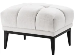Casa Padrino Luxus Fußhocker Weiß / Schwarz 65 x 53 x H. 44 cm - Rechteckiger Hocker mit Edelstahl Beinen - Wohnzimmer Möbel