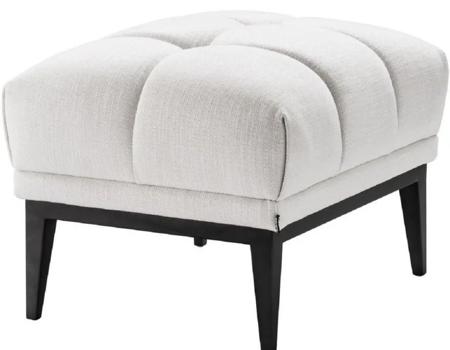 Casa Padrino Luxus Fußhocker Weiß / Schwarz 65 x 53 x H. 44 cm - Rechteckiger Hocker mit Edelstahl Beinen - Wohnzimmer Möbel
