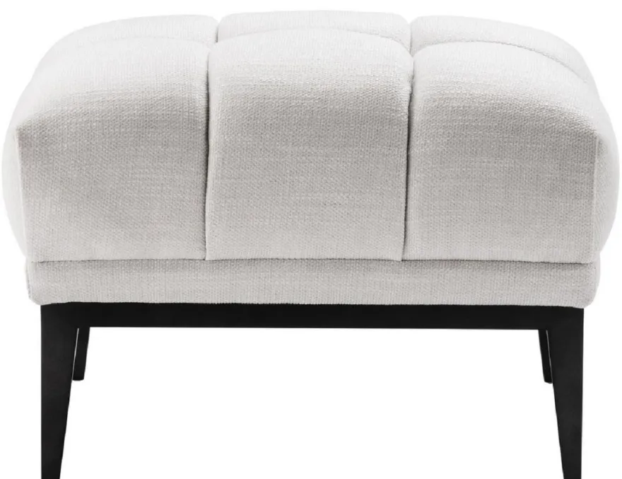 Casa Padrino Luxus Fußhocker Weiß / Schwarz 65 x 53 x H. 44 cm - Rechteckiger Hocker mit Edelstahl Beinen - Wohnzimmer Möbel