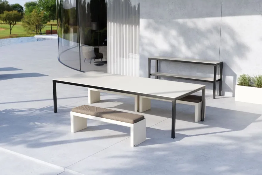 Casa Padrino Luxus Gartenbank Dunkelgrau / Matt Weiß 180 cm - Outdoor Garten Sitzbank