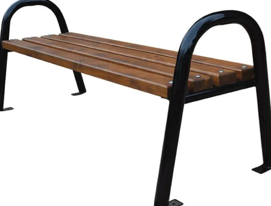 Casa Padrino Luxus Gartenbank Dunkelbraun / Schwarz 180 x 44 x H. 64 cm - Moderne Massivholz Bank mit Stahl Beinen - Garten Sitzbank - Parkbank - Garten Möbel