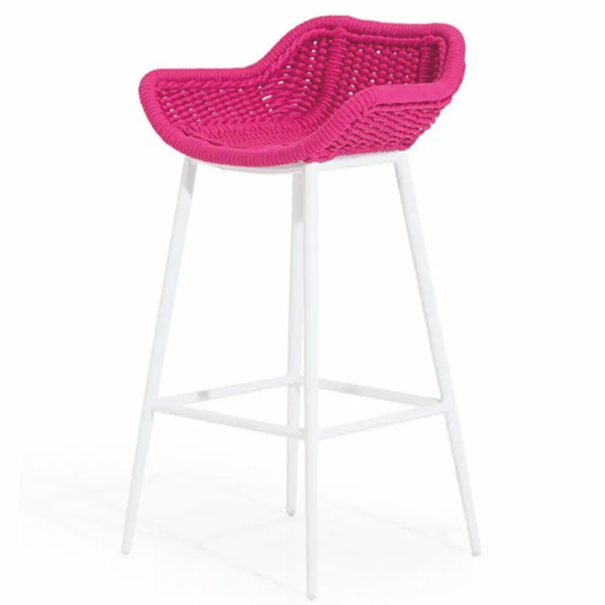 Casa Padrino Luxus Garten Barstuhl Pink / Weiß - Luxus Garten & Terrassen Möbel
