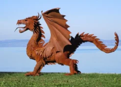 Casa Padrino Luxus Gartendeko Skulptur Drache Rostfarben 290 x 180 x H. 235 cm - Riesige Stahl Deko Figur - Gartenfigur - Hotel Garten Deko