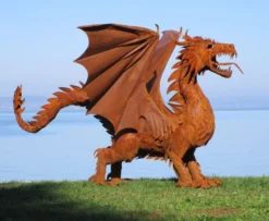 Casa Padrino Luxus Gartendeko Skulptur Drache Rostfarben 290 x 180 x H. 235 cm - Riesige Stahl Deko Figur - Gartenfigur - Hotel Garten Deko