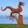 Casa Padrino Luxus Gartendeko Skulptur Drache Rostfarben 290 x 140 x H. 292 cm - Riesige Stahl Deko Figur - Gartenfigur - Hotel Garten Deko