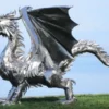 Casa Padrino Luxus Gartendeko Skulptur Drache Silber 290 x 180 x H. 235 cm - Riesige Edelstahl Deko Figur - Gartenfigur - Hotel Garten Deko