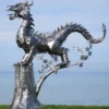 Casa Padrino Luxus Gartendeko Skulptur Drache Silber 290 x 140 x H. 292 cm - Riesige Edelstahl Deko Figur - Gartenfigur - Hotel Garten Deko