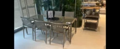 Casa Padrino Luxus Garten Essgruppe Beige 7-teilig 90 x H. 75 cm - Wetterfest und hochwertig verarbeitet - Moderne Garten Möbel - Luxus Qualität