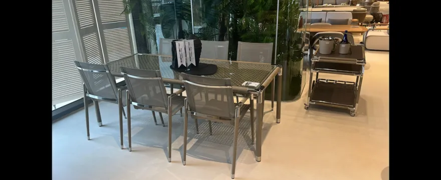 Casa Padrino Luxus Garten Essgruppe Beige 7-teilig 90 x H. 75 cm - Wetterfest und hochwertig verarbeitet - Moderne Garten Möbel - Luxus Qualität