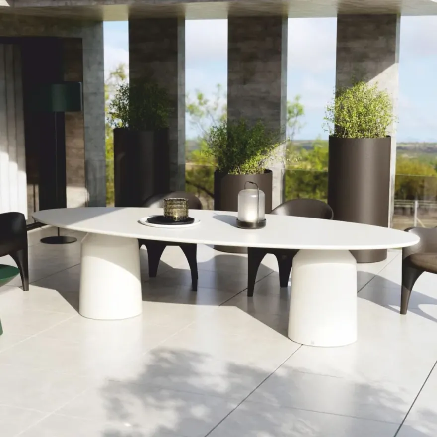 Casa Padrino Luxus Garten Esstisch Matt Weiß 300 cm - Garten & Hotel Möbel
