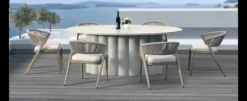 Casa Padrino Luxus Garten Essgruppe Weiß 7-teilig 120 x H. 75 cm - Wetterfest und hochwertig verarbeitet - Moderne Garten Möbel - Luxus Qualität