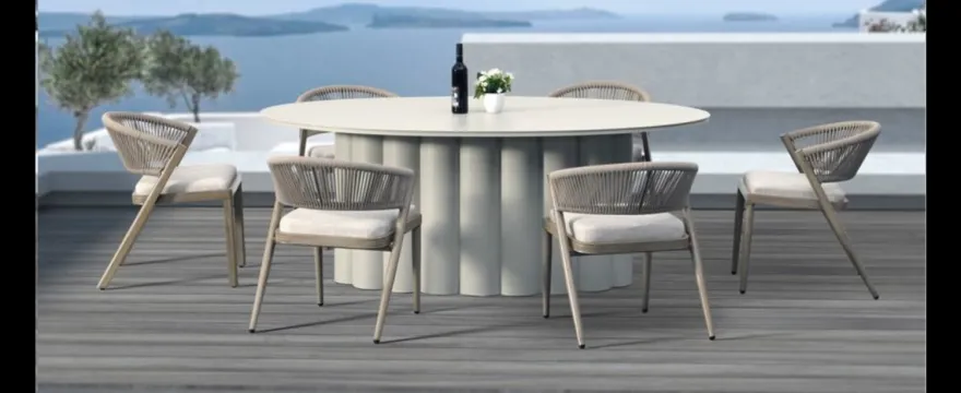 Casa Padrino Luxus Garten Essgruppe Weiß 7-teilig 120 x H. 75 cm - Wetterfest und hochwertig verarbeitet - Moderne Garten Möbel - Luxus Qualität