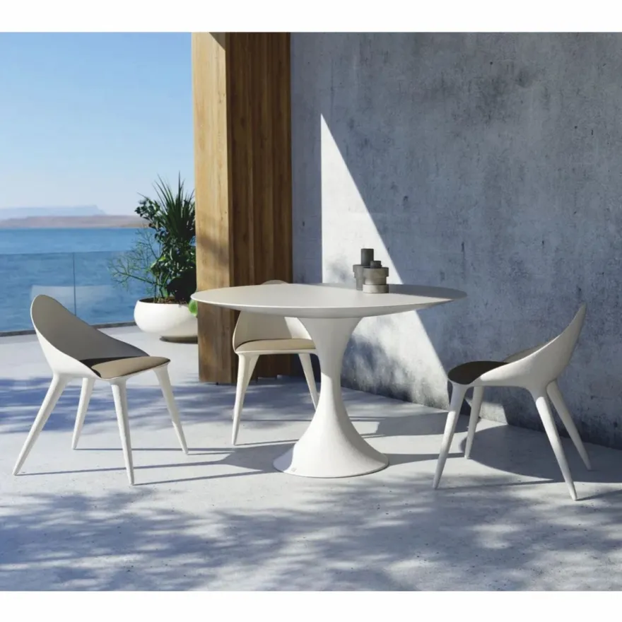 Casa Padrino Luxus Garten Esstisch Matt Weiß Ø 120 cm - Luxus Garten Möbel