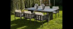 Casa Padrino Luxus Garten Essgruppe Beige / Schwarz 7-teilig 100 x H. 76 cm - Wetterfest und hochwertig verarbeitet - Moderne Garten Möbel - Luxus Qualität