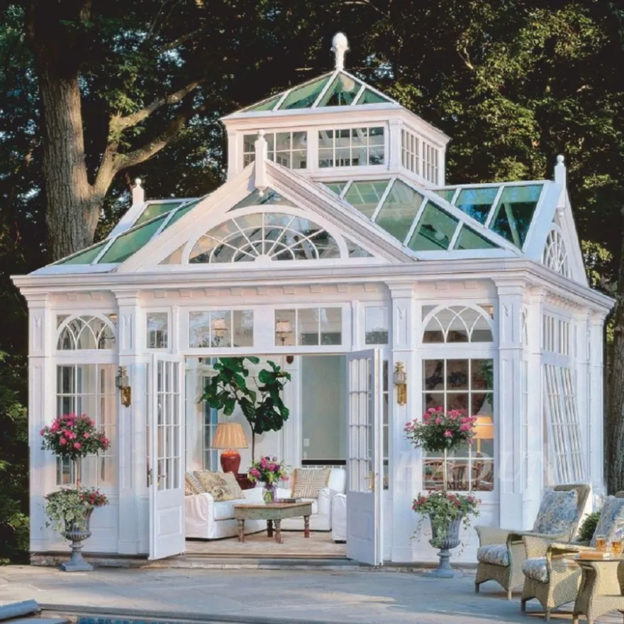Casa Padrino Luxus Gartenhaus Weiß 472 x 396 x H. 548 cm - Schmiedeeisen Garten Pavillon mit Fensterscheiben