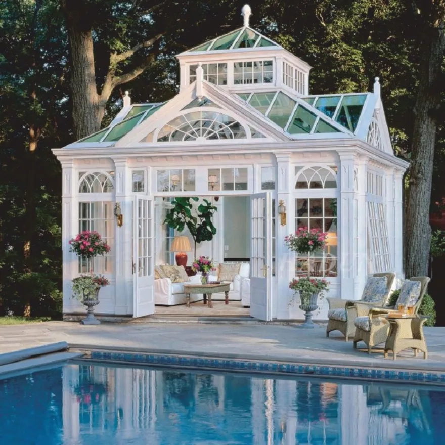 Casa Padrino Luxus Gartenhaus Weiß 472 x 396 x H. 548 cm - Schmiedeeisen Garten Pavillon mit Fensterscheiben