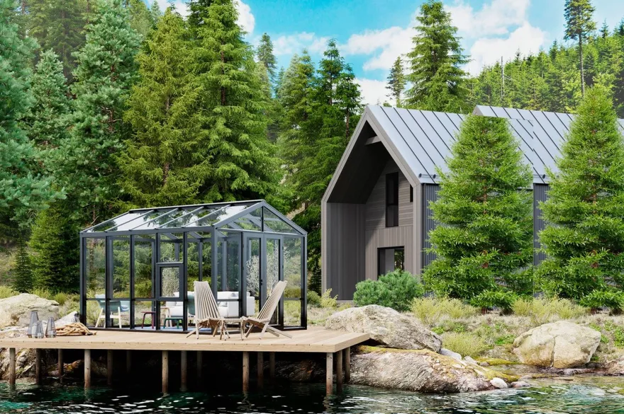 Casa Padrino Luxus Gartenhaus Schwarz 400 x 300 x H. 276,2 cm - Massivholz Garten Haus mit Glasfenstern und Glastüren - Gewächshaus - Luxus Gartenhäuser - Luxus Gewächshäuser