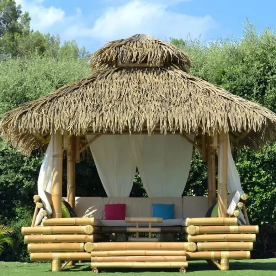 Casa Padrino Luxus Gartenhaus Naturfarben 400 x 400 x H. 350 cm - Wetterbeständiges Bambus Garten Haus - Bambus Pool Haus - Bambus Outdoor Haus - Luxus Bambus Gartenhäuser