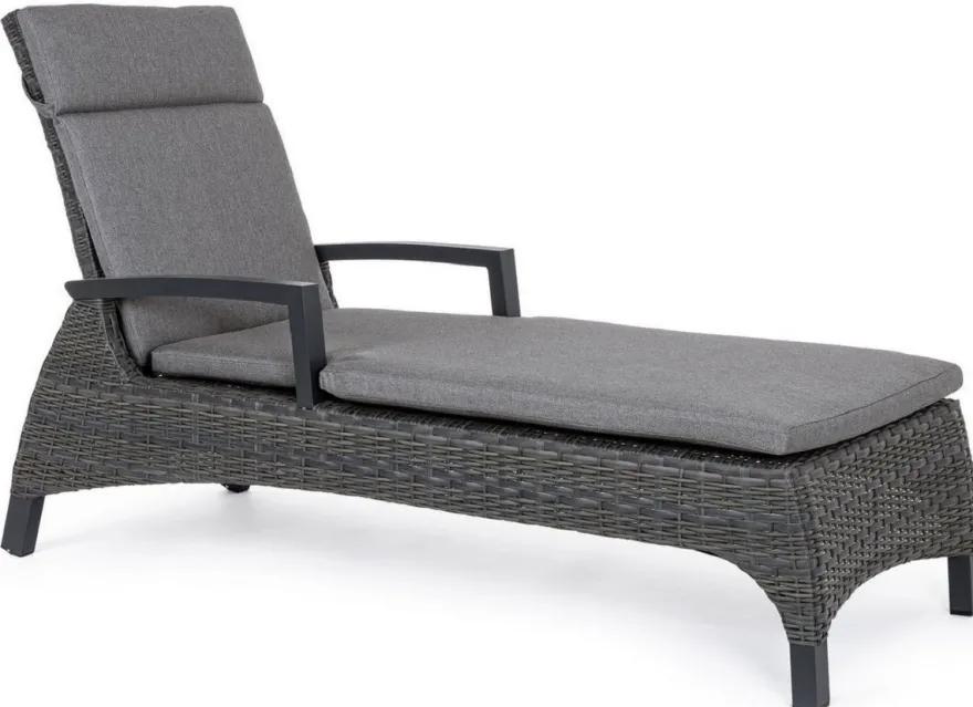 Casa Padrino Luxus Gartenliege Grau / Anthrazit 205 x 70 x H. 72-106 cm - Moderne Wetterbeständige Liege mit verstellbarer Rückenlehne und Armlehnen - Garten Hotel Pool Möbel - Luxus Qualität