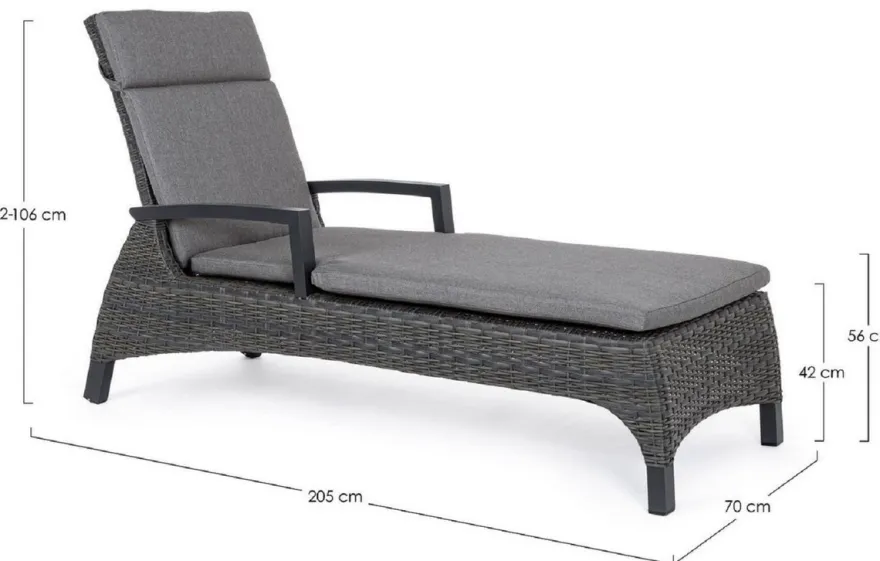 Casa Padrino Luxus Gartenliege Grau / Anthrazit 205 x 70 x H. 72-106 cm - Moderne Wetterbeständige Liege mit verstellbarer Rückenlehne und Armlehnen - Garten Hotel Pool Möbel - Luxus Qualität