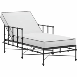 Casa Padrino Luxus Gartenliege mit Armlehnen Schwarz / Weiß 198 cm - Hotel & Garten Möbel
